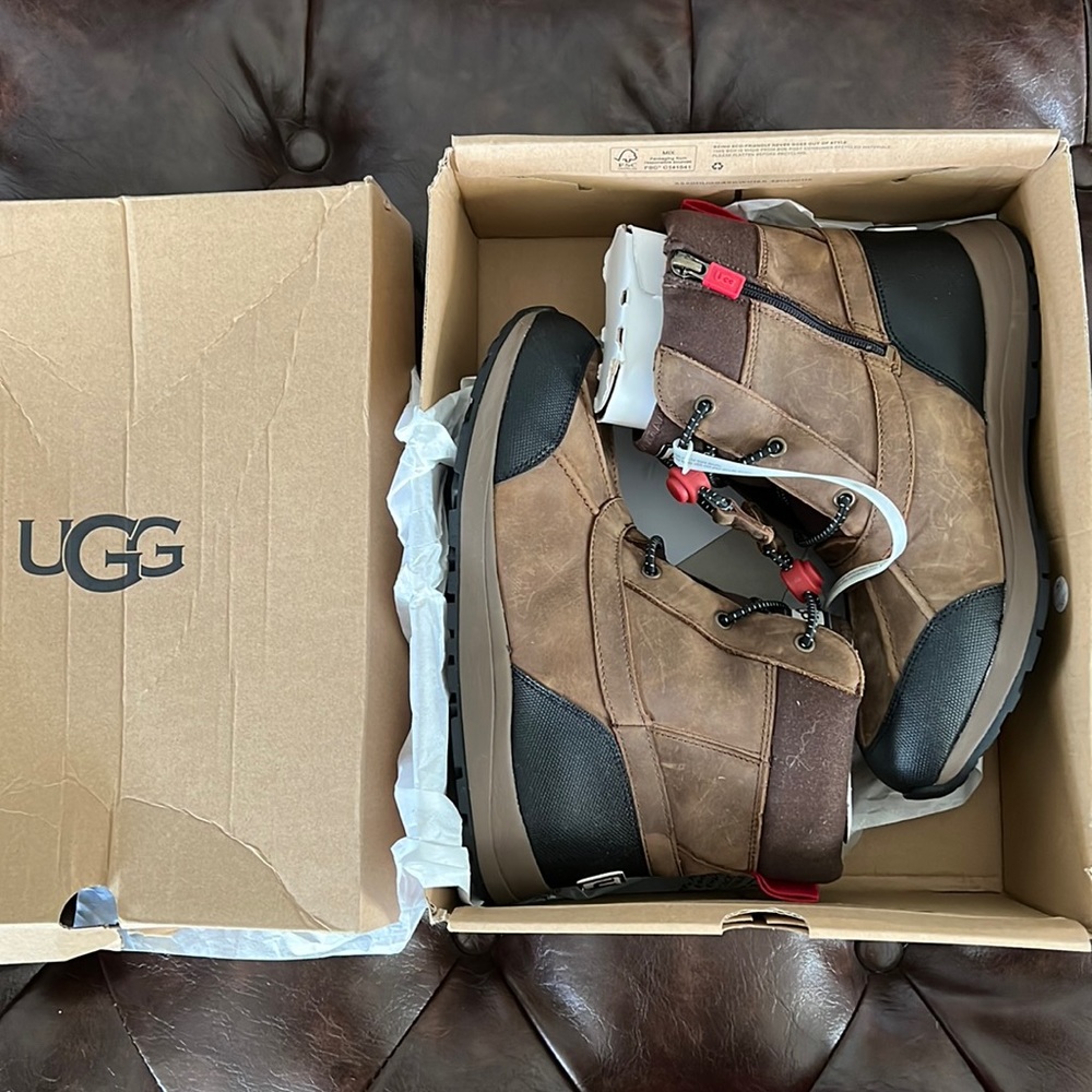 New In Box. Never worn. UGG Boy’s Turlock Leather Weather Boots. Size 6.